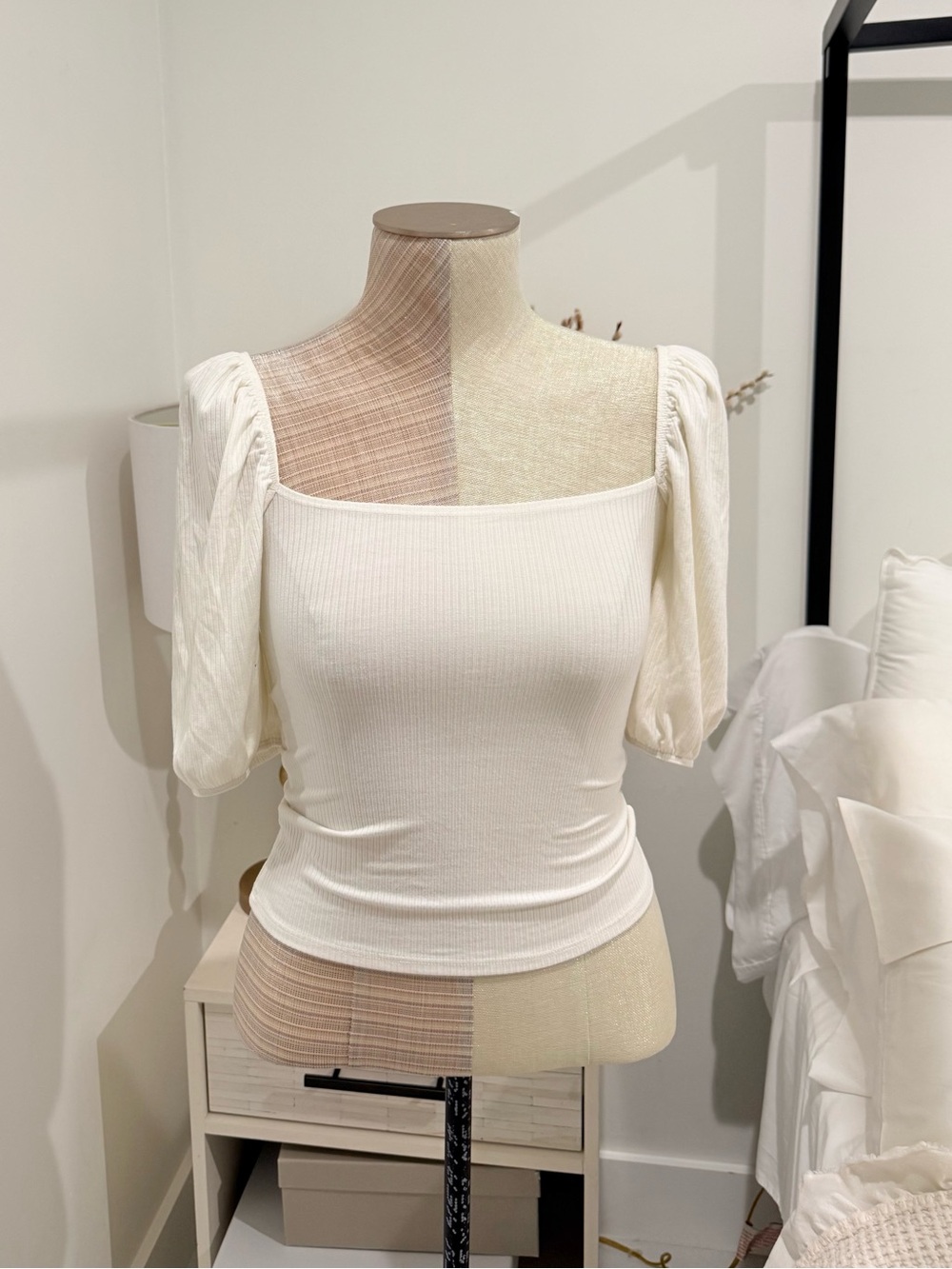 Reformation Square Neck Puff Sleeve Top - Ivory